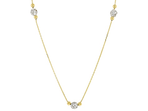 10K Yellow Gold Pave Glass Bead Station Necklace
