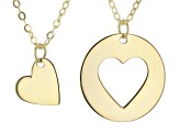 10K Yellow Gold Set of Two Plain and Cut-Out Heart Necklaces