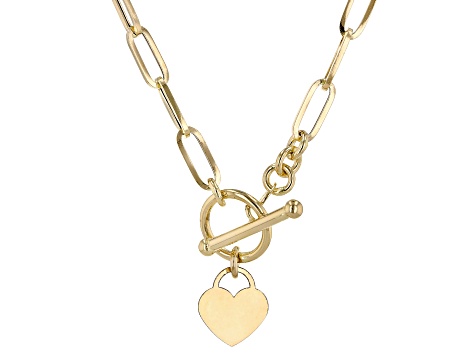 14K Yellow Gold 3.6MM Paperclip Chain With Heart Toggle