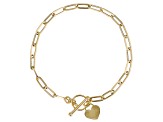 14K Yellow Gold 3.6MM Paperclip Link Bracelet With Heart Toggle