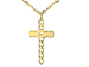 10K Yellow Gold Diamond-Cut Cross Flat Rolo and Curb Station Necklace