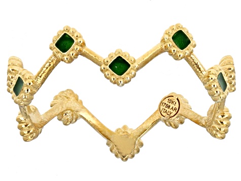 10K Yellow Gold Green Enamel Crown Band Ring