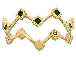 10K Yellow Gold Green Enamel Crown Band Ring
