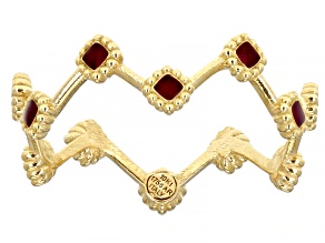 10K Yellow Gold Red Enamel Crown Band Ring