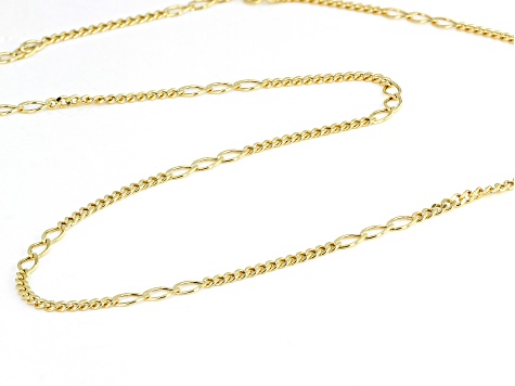 14K Yellow Gold Curb and Oval Station Link Fashion Chain