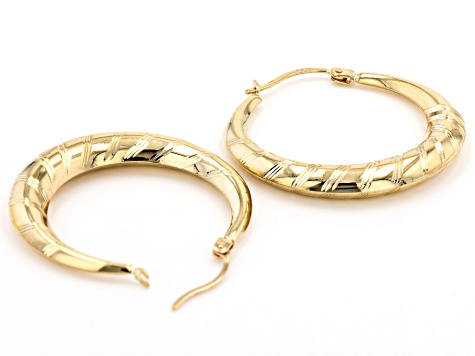 10K Yellow Gold 4.5MM-1.5MMx30MM Graduated Textured Tube Hoop Earrings