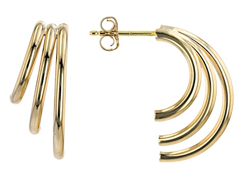 10K Yellow Gold Three-Row Tube J Hoops Earrings