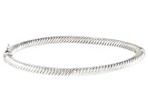 Rhodium Over 14K White Gold 4MM Polished and Textured Hinged Bangle
