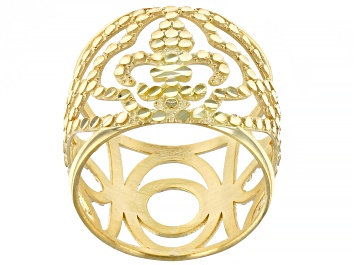 Picture of 10K Yellow Gold 15.8MM Diamond-Cut Fleur-de-Lis Dome Band Ring