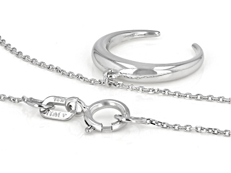 14K White Gold Diamond-Cut Crescent Horn Necklace