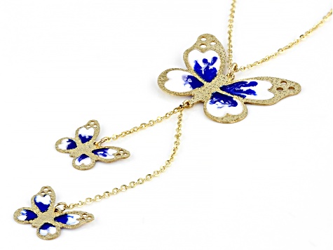 10K Yellow Gold Butterfly Enamel Necklace