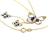 10K Yellow Gold Butterfly Enamel Necklace