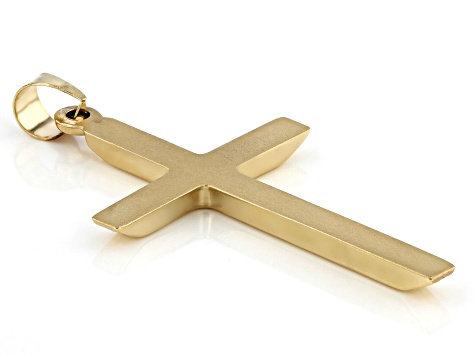 14K Yellow Gold Polished and Diamond Cut Cross with Star in Center ...