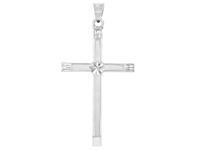 14K White Gold Polished and Diamond Cut Cross with Star in Center Pendant