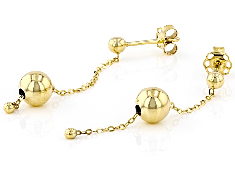 10K Yellow Gold 6MM Bead Drop Earrings