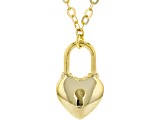 10K Yellow Gold Heart Lock Flat Rolo Necklace