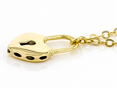 10K Yellow Gold Heart Lock Flat Rolo Necklace