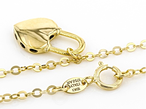 10K Yellow Gold Heart Lock Flat Rolo Necklace