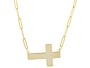 10K Yellow Gold Horizontal Cross Paperclip Necklace