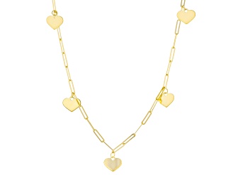 10K Yellow Gold Heart Station Paperclip Necklace