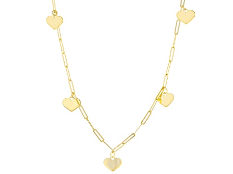 10K Yellow Gold Heart Station Paperclip Necklace