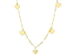 10K Yellow Gold Heart Station Paperclip Necklace