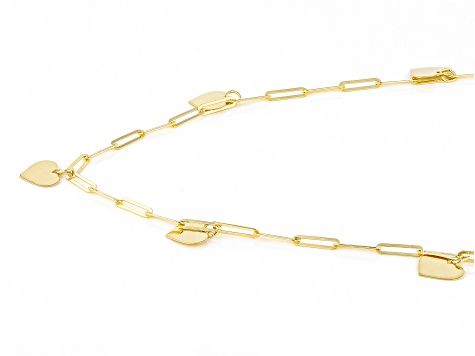 10K Yellow Gold Heart Station Paperclip Necklace