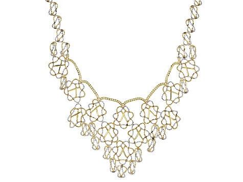 14K Yellow Gold and 14K White Gold Beaded Bib Necklace