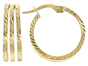 14K Yellow Gold Diamond-Cut Triple Square Tube Hoop Earrings