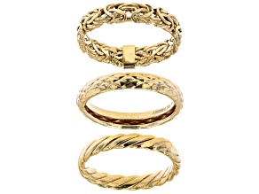 10K Yellow Gold Set of 3 Byzantine, Torchon, and Weave Band Ring