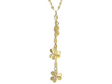10K Yellow Gold Flower Tassel Drop Necklace