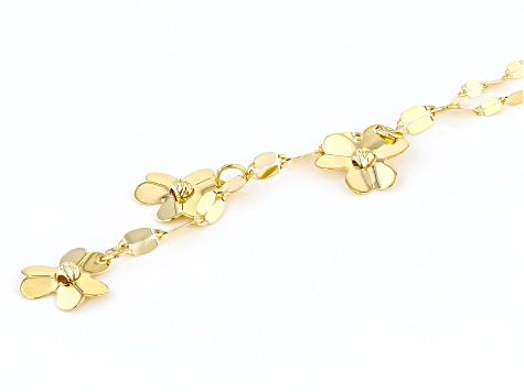 10K Yellow Gold Flower Tassel Drop Necklace