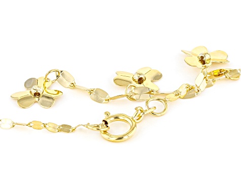 10K Yellow Gold Flower Tassel Drop Necklace