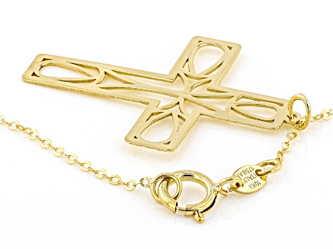 FB Jewels 10K Rhodium Plated Yellow Gold Diamond-Cut Cross Pendant 