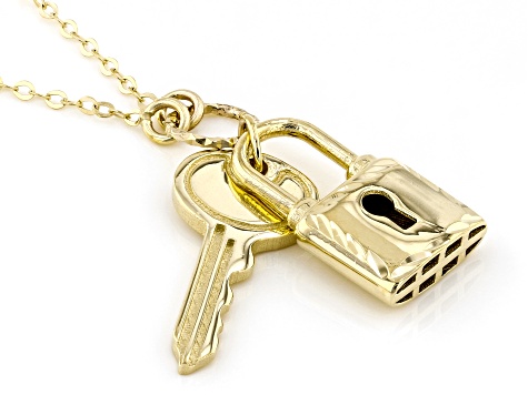10k Solid Gold Lock Pendant and Necklace Dainty Lock and Key 
