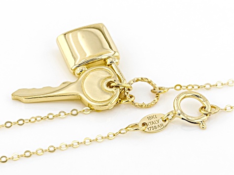10K Yellow Gold Padlock and Key Necklace - AU1321