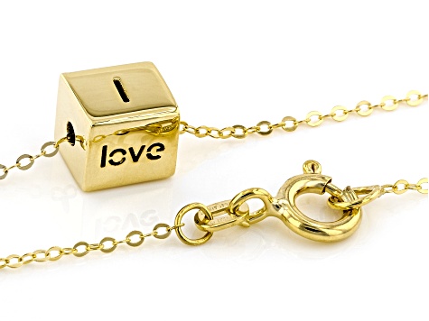 10K Yellow Gold "I Love You" Cube Necklace