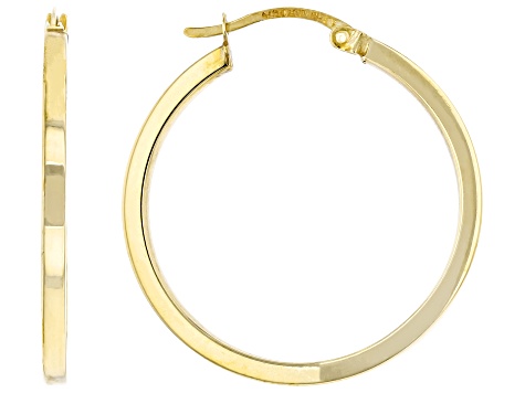 10K Yellow Gold 2x30MM Polished Squared Tube Hoop Earrings