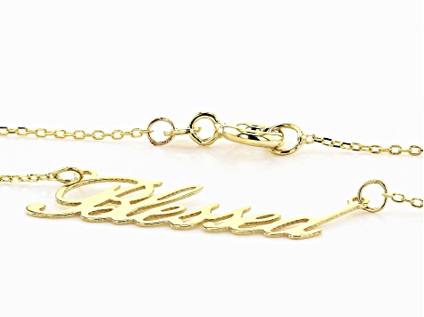 10K Yellow Gold Blessed Script Cable Chain Necklace