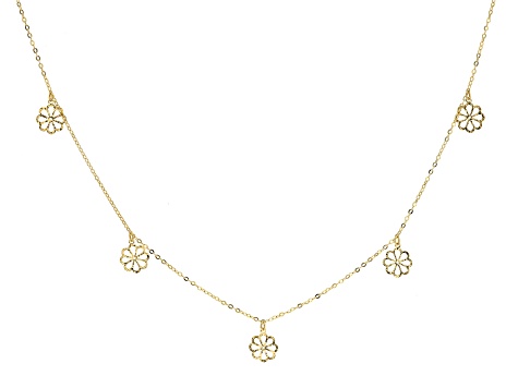 10K Yellow Gold Flower Station Necklace
