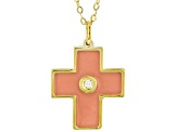 10K Yellow Gold Blush Color Enamel And Diamond Accent Cross Necklace