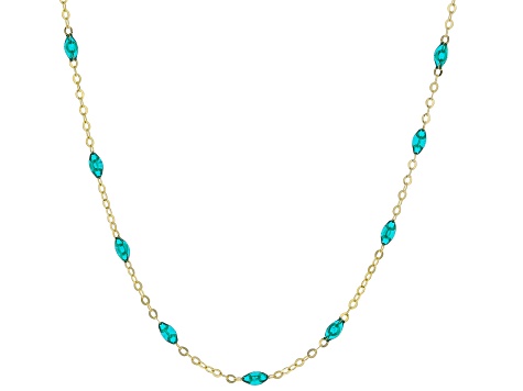 10K Yellow Gold Turquoise Color Enamel Station Necklace - AU1394B | JTV.com