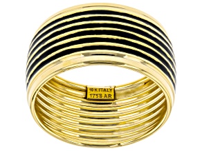 10K Yellow Gold Black Enamel Stripe Ring
