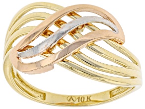 10K Yellow Gold with 10k Rose Gold & Rhodium Over 10k White Gold Crossover Ring