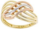 10K Yellow Gold with 10k Rose Gold & Rhodium Over 10k White Gold Crossover Ring