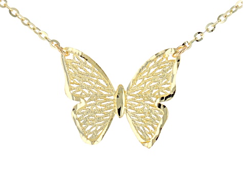 10k Yellow Gold Filigree Butterfly Adjustable Necklace