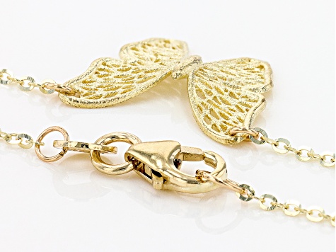 10k Yellow Gold Filigree Butterfly Adjustable Necklace