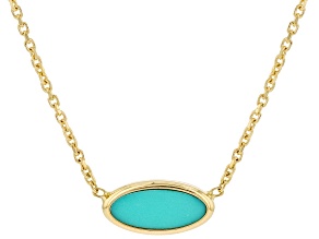 14k Yellow Gold Oval Turquoise Color Enamel With Diamond-Cut Rolo Link Chain Necklace