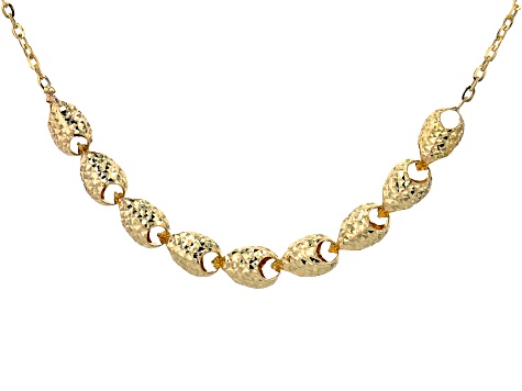 10k Yellow Gold Fancy Diamond-Cut Bead Necklace With Diamond-Cut Cable Link Chain