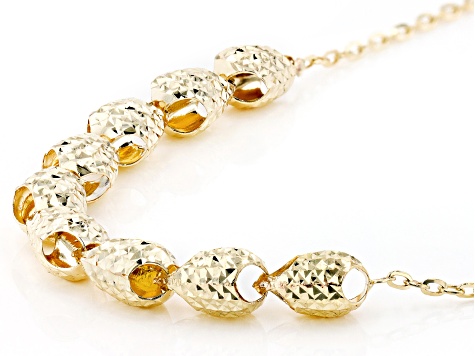 10k Yellow Gold Fancy Diamond-Cut Bead Necklace With Diamond-Cut Cable Link Chain